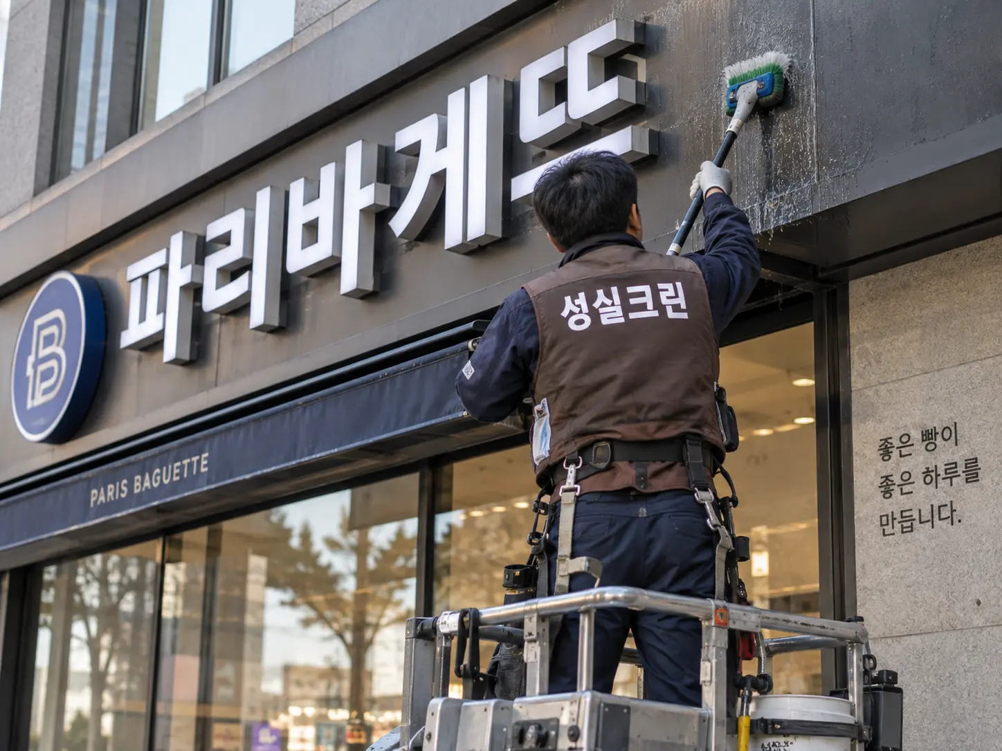 상가 외부 간판 주변 외벽 오염 제거