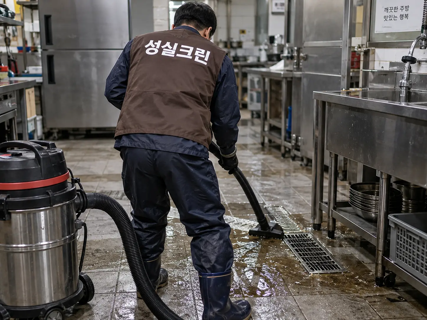 업소 하수구 역류 오염수 흡입