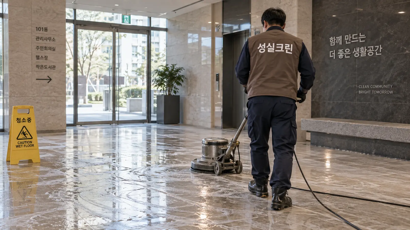 상업시설 바닥 기존 왁스 박리 작업