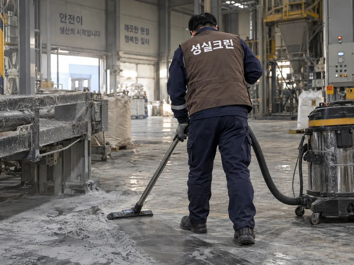 산업단지 창고 내부 분진 대청소