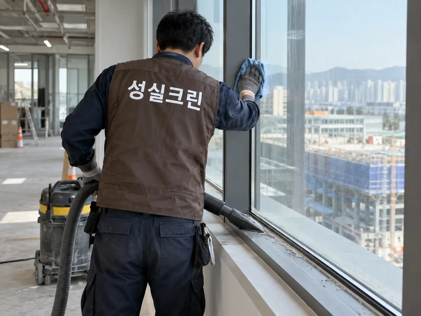 사무공간 창틀과 유리 공사먼지 제거