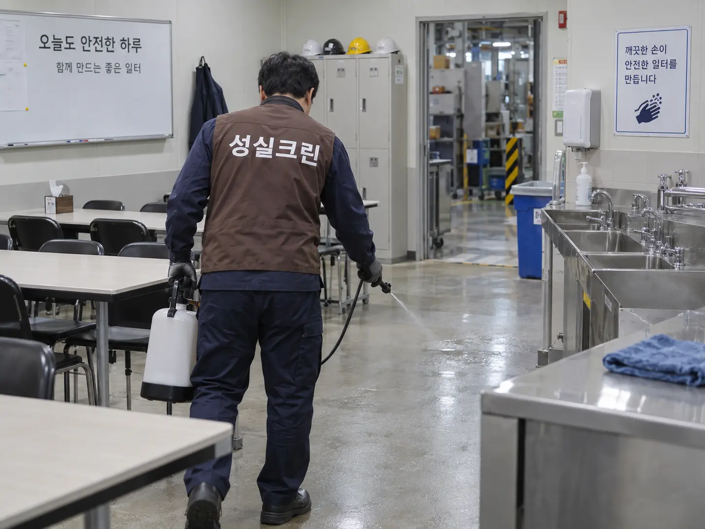 공장 휴게실과 세면공간 정기청소
