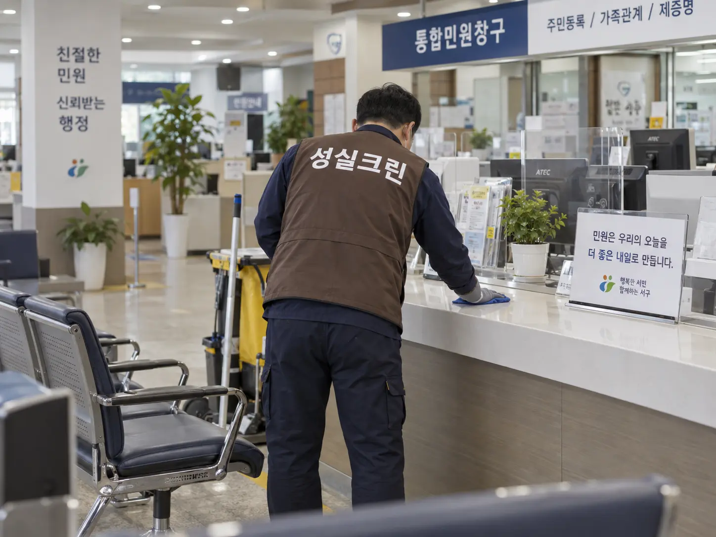 민원창구와 대기 의자 주변 청소