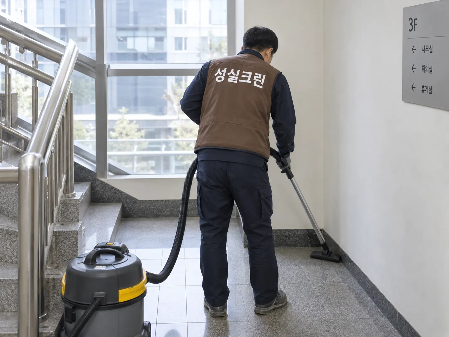 계단참과 모서리 먼지 진공청소