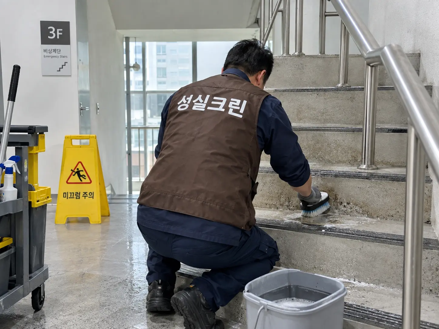 비상계단 논슬립 홈 오염 세척